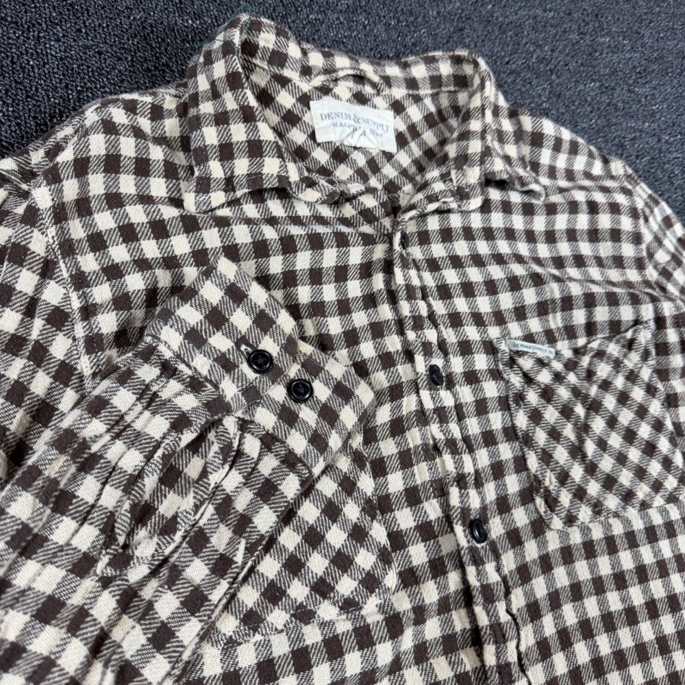 Denim & Supply Ralph Lauren Flannel Shirt Mens L Long Sleeve Brown Gingham Plaid